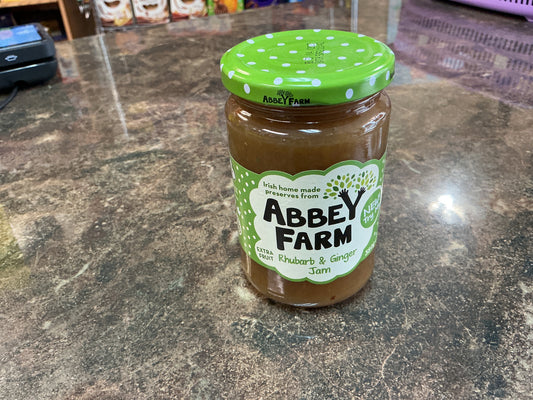 ABBEY FARM RHUBARB & GINGER JAM 350G