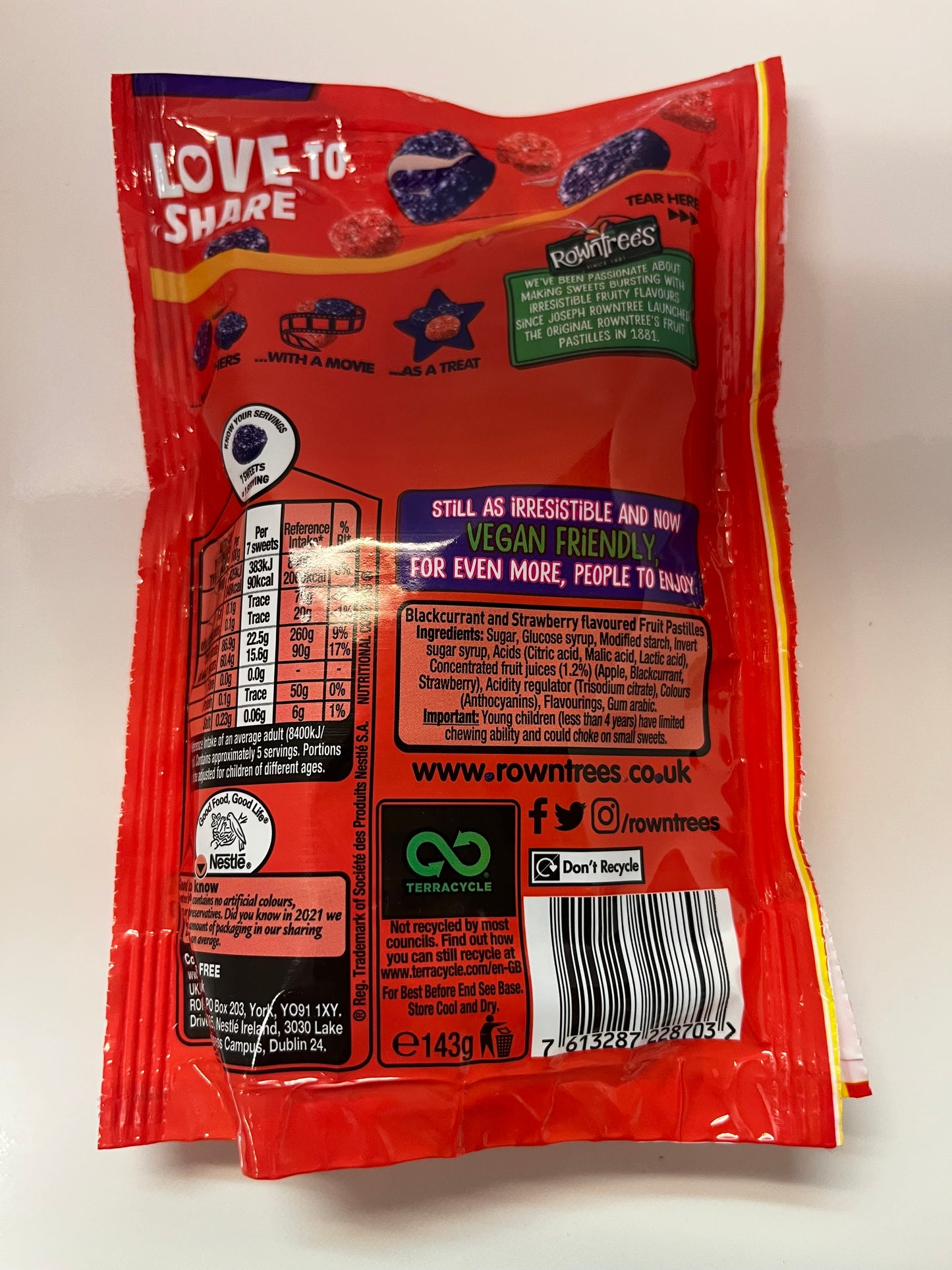 Rowntrees Pastilles Strawberry & Blackcurrant 143g