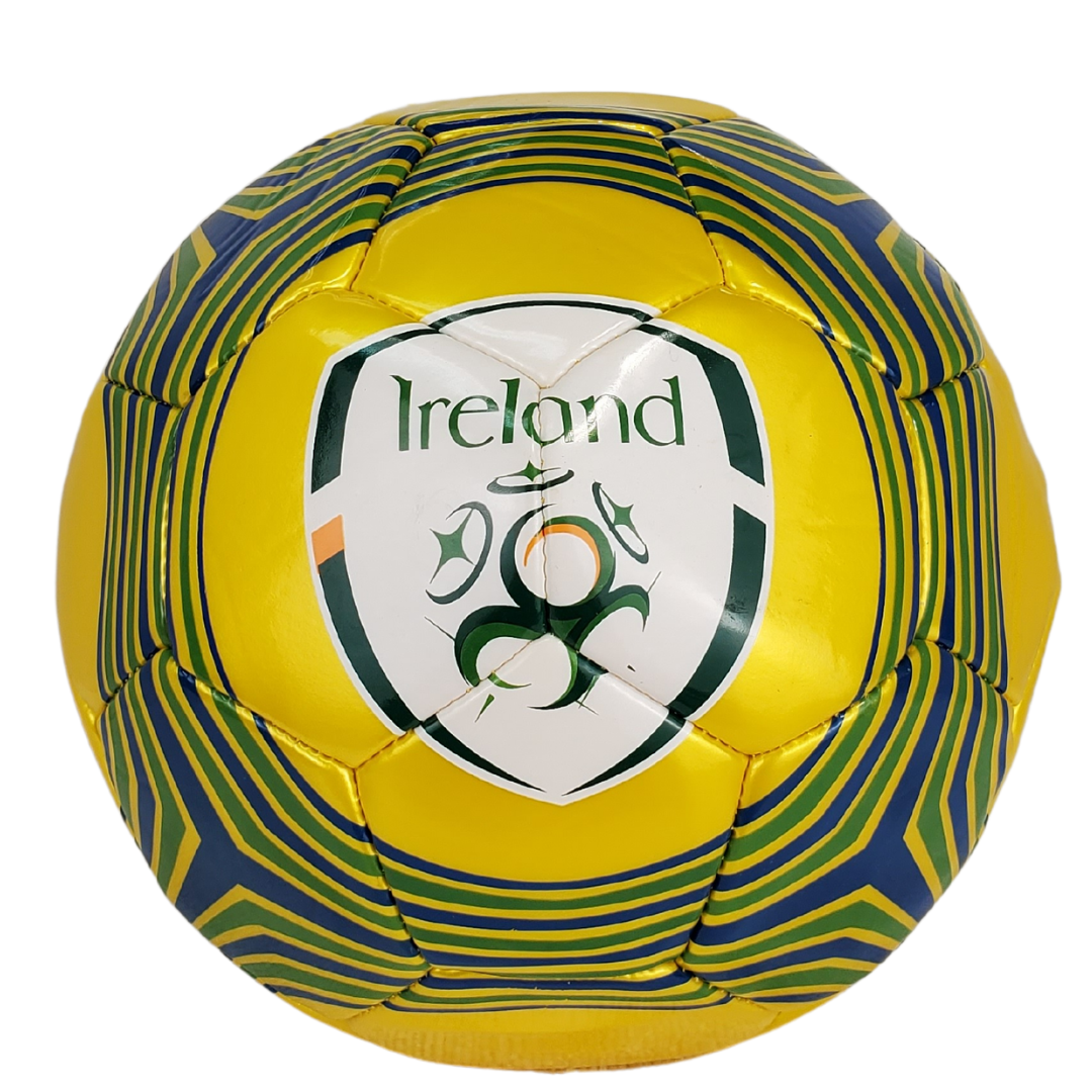 This size 5 Official Ireland National Football Club football is perfect for any football fan who loves to kick about in the summer. This football has a wrap-around navy blue and shamrock green design that features the official Ireland National crest and the text "IRELAND." This is the perfect gift for the young Ireland football fan!