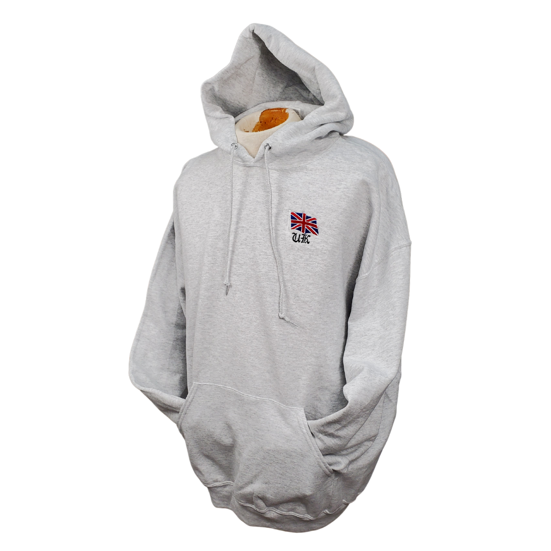 The Union Jack is the new black. This soft comfortable hooded sweater is perfect for those cooler nights. Stay cozy while representing your U.K. pride with this embroidered sweater.