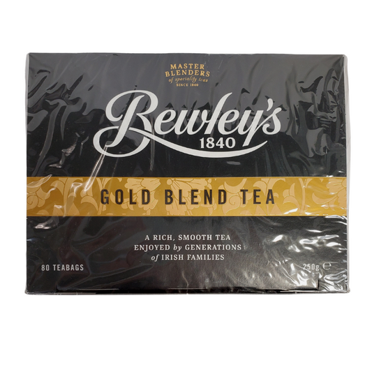 Brewley's Gold Blend Tea - Front of Box View - A smooth tea, rich in flavour and quality. Bewley's has blended some of the finest quality teas since 1840. This box of tea comes with 80 tea bags.