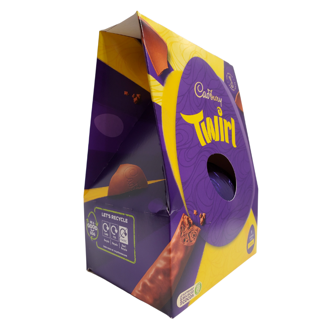 A yummy hollow chocolate egg made with the world-famous Cadbury Dairy Milk chocolate. The chocolate egg is filled with twin milk chocolate fingers. Bright festive packaging perfect for the holiday!    Contains one Cadbury Dairy Milk hollow chocolate egg and two packs of twin milk chocolate fingers. 237g.   Imported from the UK. 