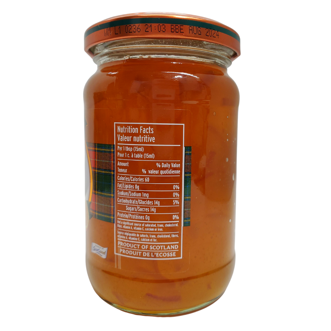 View of Nutritional Facts - Mackays apricot preserve. Made with whole fruit. Size: 340g.