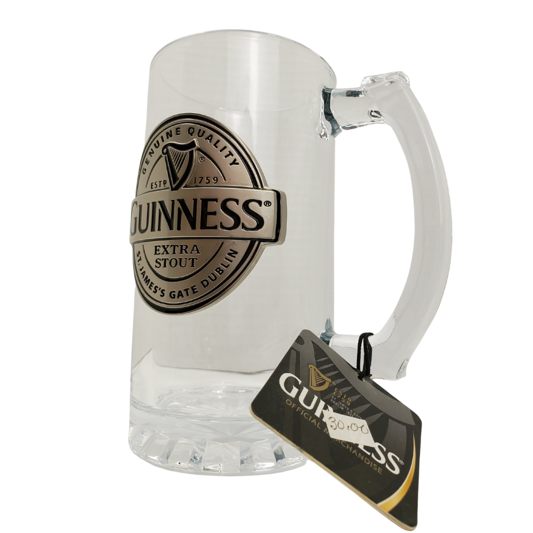 Feel like you are at an Irish pub while relaxing at home with our Guinness beer stein. Featuring the classic emblem embossed harp and textured glass and metal Guinness logo. Official Guinness Beer Stein Thick Durable Glass Embossed Logo