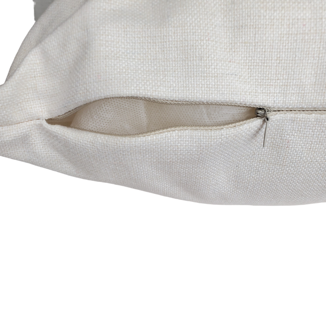 Close up view of zipper - An easy way to add a pop of colour into any room! Perfect for your favoutite chair, sofa, or tossed on the bed with our decorative pillows. Add a fun accent into any room with this England flag pillow. Throw pillows really do have the ability to transform a room from being uninviting to warm and welcoming. Comes with a pillow cover and insert.