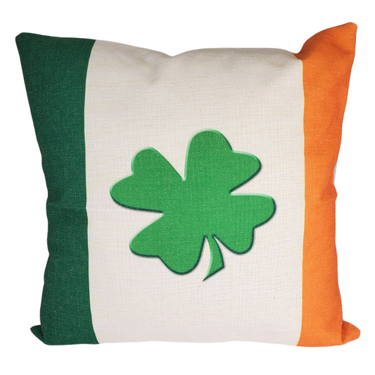 An easy way to add a pop of colour into any room! Perfect for your favoutite chair, sofa, or tossed on the bed with our decorative pillows. Add a fun accent into any room with the clover enhanced Ireland Flag pillow. Throw pillows really do have the ability to transform a room from being uninviting to warm and welcoming. Comes with a pillow cover and insert.