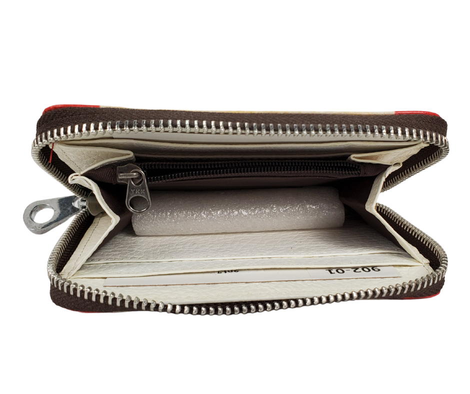 This mini wallet is perfect for a night on the town. This wallet has four card holders, a coin pouch centrally located with a zipper, and enough space on either side of the coin pouch for cash or more cards! This wallet is beautifully decorated with the Canadian Flag on both sides and one side features famous landmarks of Canada.