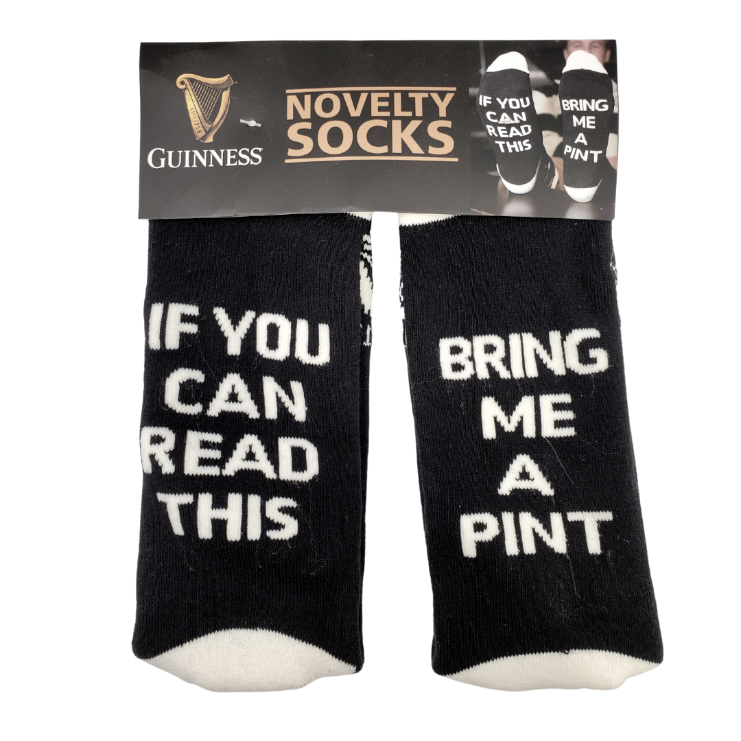 Looking to get a fun gift for the beer-lover in your life? Grab these Guinness Official Merchandise socks! These socks are both comfortable and made to last. More importantly, these socks are fun and a real conversation starter. So whether you are looking for a fun Irish gift or to spoil yourself with a pair of premium socks why not pick up a pair today! Guinness Official Merchandise 75% Cotton "If you can read this bring me a pint" Unisex