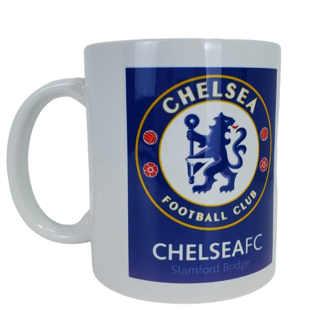 This mug has the Chelsea logo on both sides with a white background. This is the ideal gift for anyone who loves Chelsea! Have a cup of your favourite brew the next time you are cheering on Chelsea on TV with this Chelsea coffee mug.