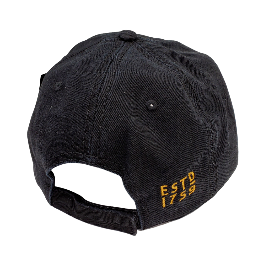 Close up View of back - Guinness has proudly made high-quality products since 1759. Their standards don't just stop at beer, feel at ease knowing you are getting a high-quality cap. This stylish baseball cap features a distressed patch with the iconic harp we have all come to love. Official Guinness Product Adjustable cap to fit most!