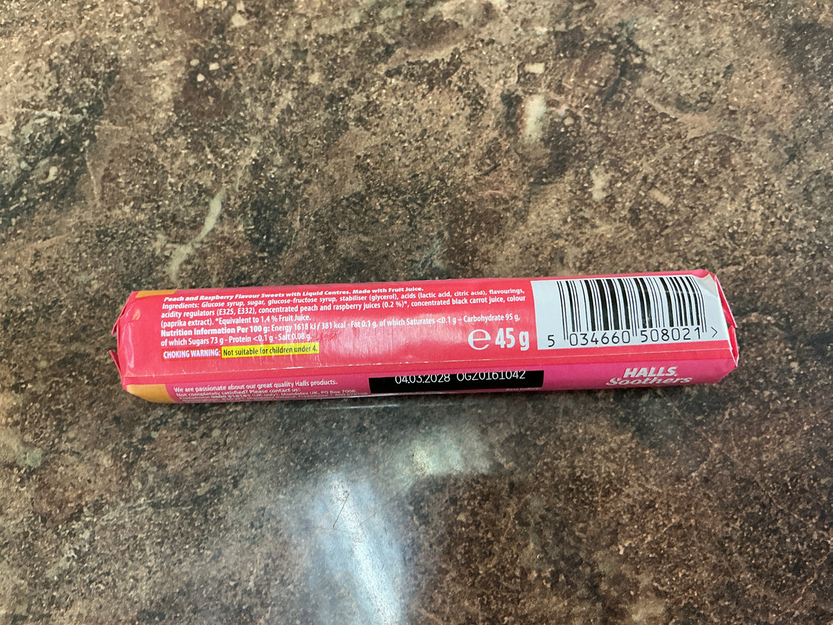 HALLS SOOTHERS PEACH & RASPBERRY 45G