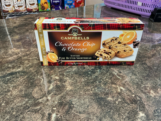 CAMPBELLS CHOCOLATE CHIP. ORANGE SHORTBREAD 125G