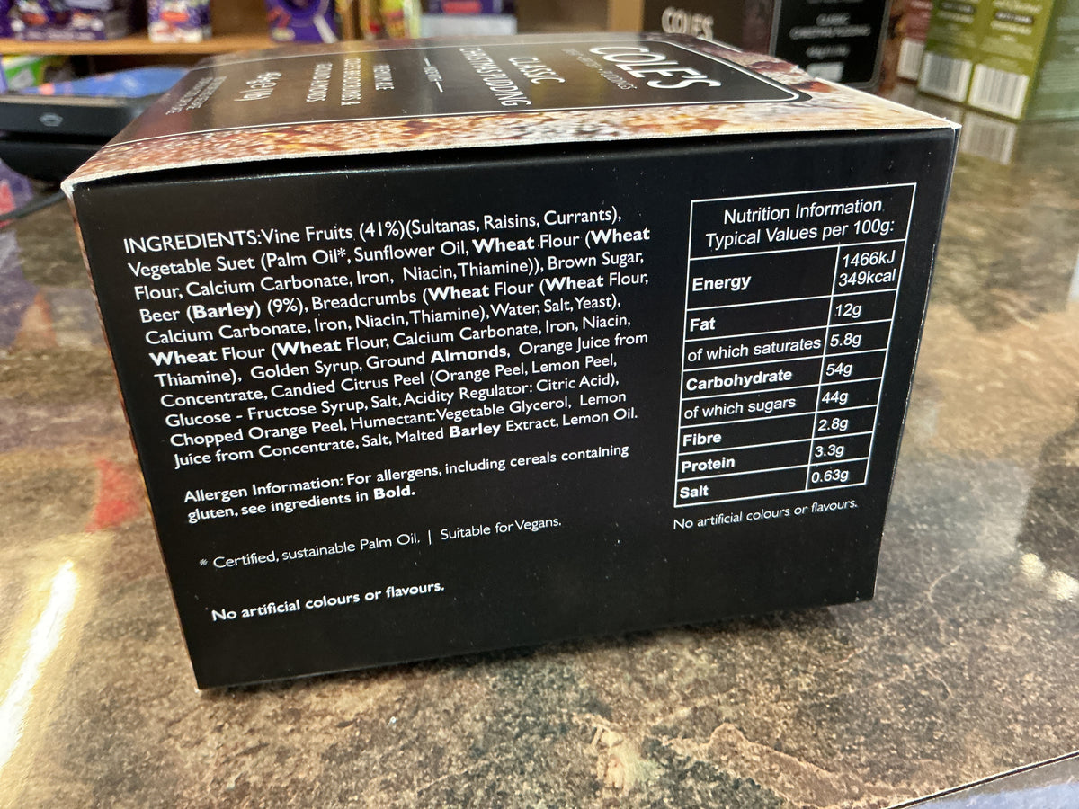 COLES CLASSIC CHRISTMAS PUDDING 454G