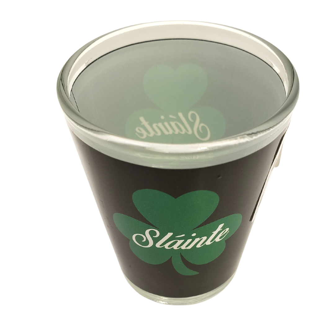 Drink with the luck of the Irish with this 1oz clover shot glass. Slainte is a popular Irish greeting that wishes good health and it is also widely used as a drinking toast. Perfect shot glass for St. Patrick's day!