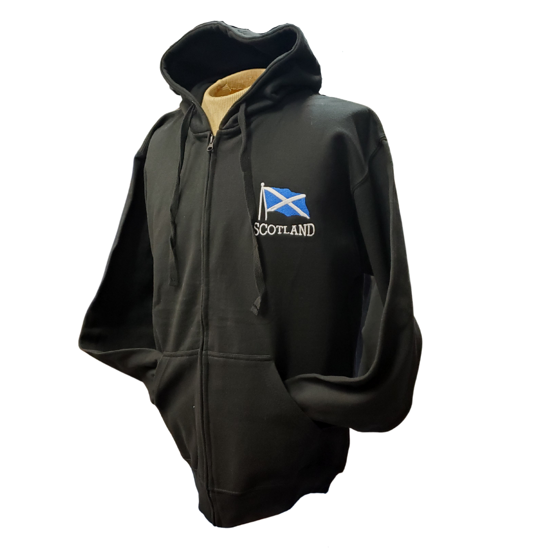 Show off your Scottish pride with this Scotland Hoodie. Features the Scottish flag with the text "SCOTLAND" below the flag. Made with a blend of 75% cotton and 25% polyester. 