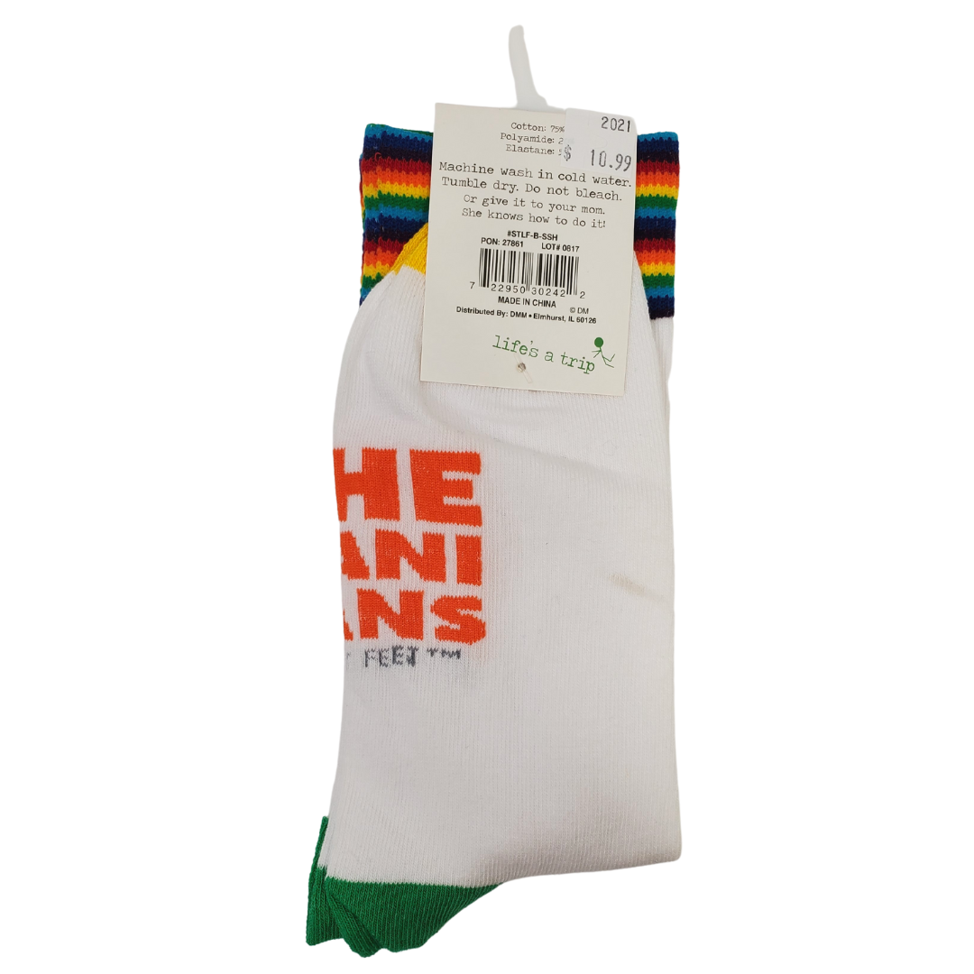 Get the luck of the Irish while keeping your toes toasty with these I four-leaf clover U socks! Comes in two size variations: small feet, and big feet.   Small Feet:  Women's: 5.5-9.5 Men's: 5-8 Big Feet:  Women's: 10-12.5 Men's: 8.5-13