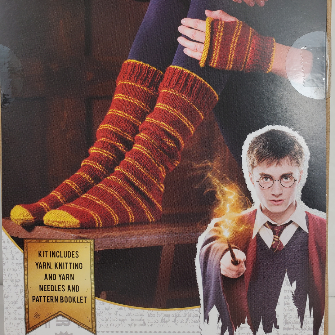 Inspired by the magic of Hogwarts this kit contains everything you need to make a pair of your very own Gryffindor slouch socks and fingerless mittens. Knit your very own socks and mittens!  Kit Includes:   yarn, needles, and a pattern booklet.