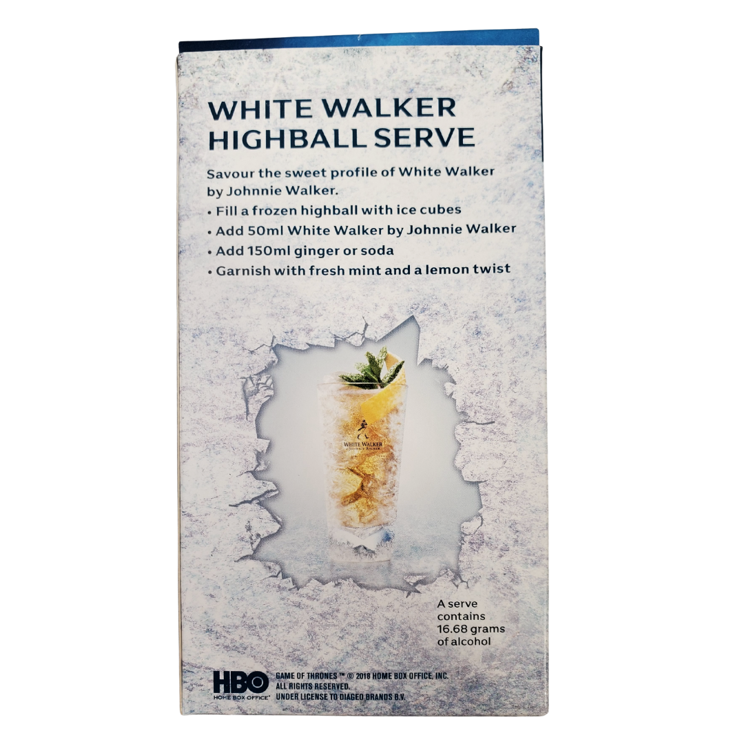 Johnnie Walker teamed up with Game of Thrones to bring you this limited edition Highball glass, created by their team of expert blenders. White Walkers emerged from the frozen north, bringing with them the chill of winter. Enjoy White Walker by Johnnie Walker driectly from the freezer, neat in this limited edition 13oz Highball glass. 