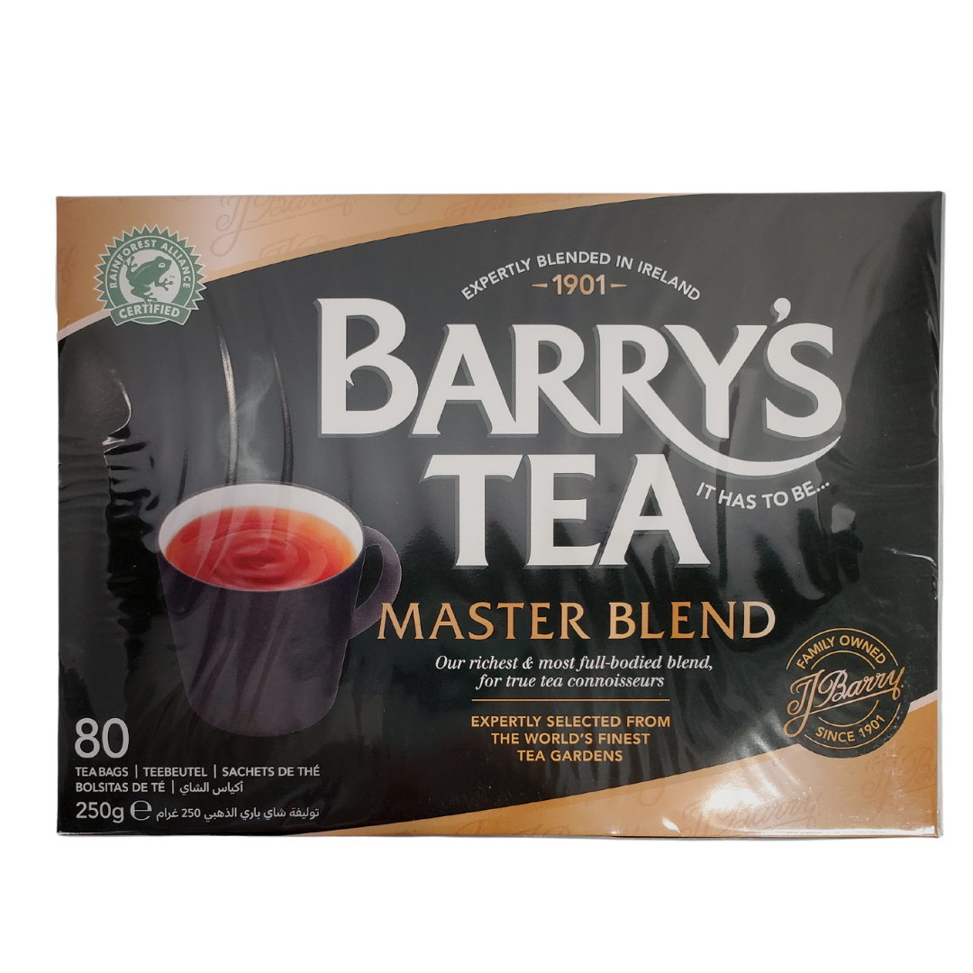 Barry's Tea Master Blend - Expertly blended since 1901. 100% natural black tea. Rainforest alliance certified ta gardens. Sourced from Rwanda, Kenya, and the Assam Valley of India. Expertly blended in Ireland. Box includes 80 tea bags.