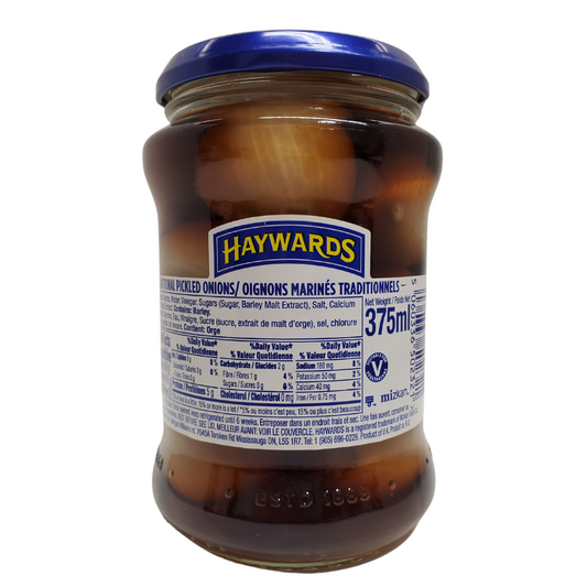 Haywards traditional pickled onions. These yummy crunchy onions are preserved in a tangy vinegar providing a classic taste.