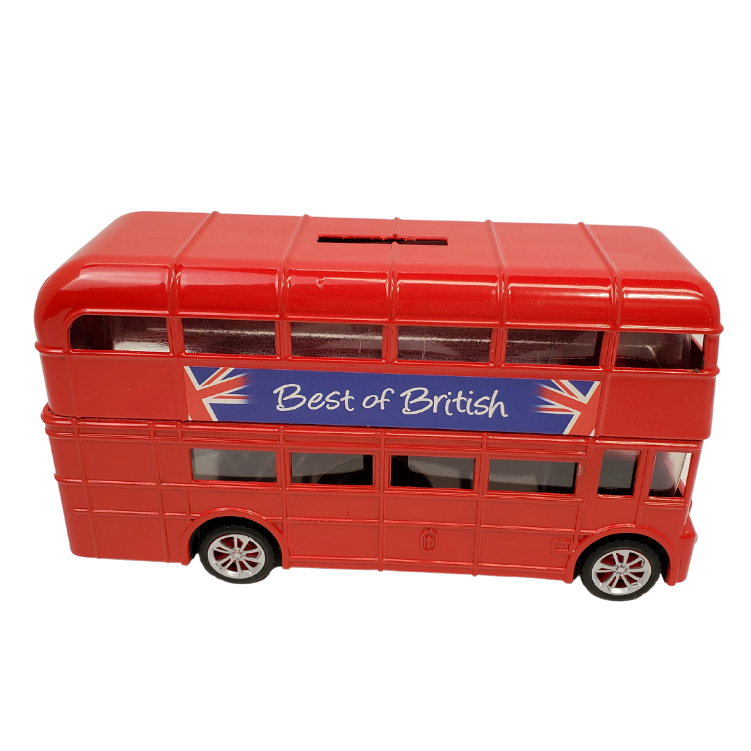 Save up your change in this iconic double-decker coin bank. Save up you coins while adding a classic touch of London into your home! Get the motivation you need to start saving up for your next vacation to the U.K.