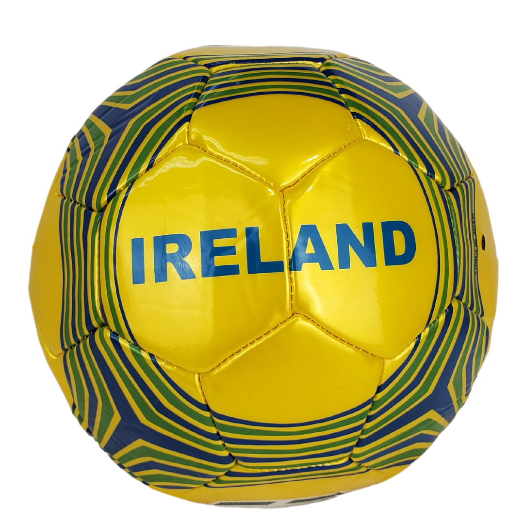 This size 5 Official Ireland National Football Club football is perfect for any football fan who loves to kick about in the summer. This football has a wrap-around navy blue and shamrock green design that features the official Ireland National crest and the text "IRELAND." This is the perfect gift for the young Ireland football fan! 