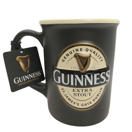 Fuel your morning with this official Guinness coffee mug. This stylish mug is sure to be your favourite go-to mug when brewing a cuppa! Designed with the Guinness label it is sure to remind you of Ireland, the home of the black stuff.   Official Guinness Product Ceramic  Microwave and dishwasher safe 