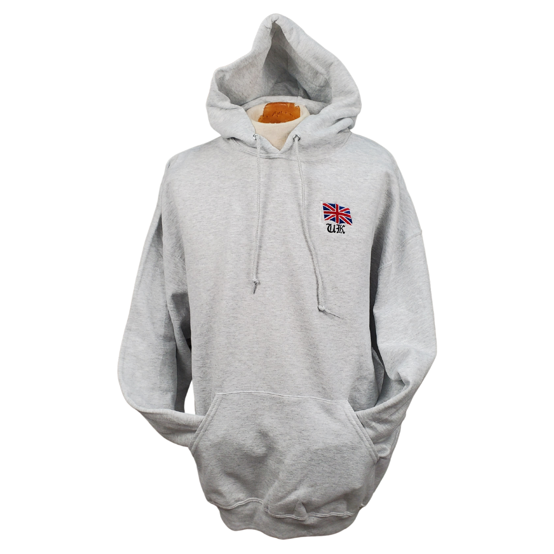 The Union Jack is the new black. This soft comfortable hooded sweater is perfect for those cooler nights. Stay cozy while representing your U.K. pride with this embroidered sweater.
