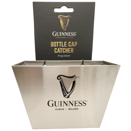 Make your life easier with this wall-mounted bottle cap catcher. Create an impressive display for your in-home bar each time you open a beer.  Official Guinness Product  Wall-mount Comes with hardware to mount the bottle cap catcher