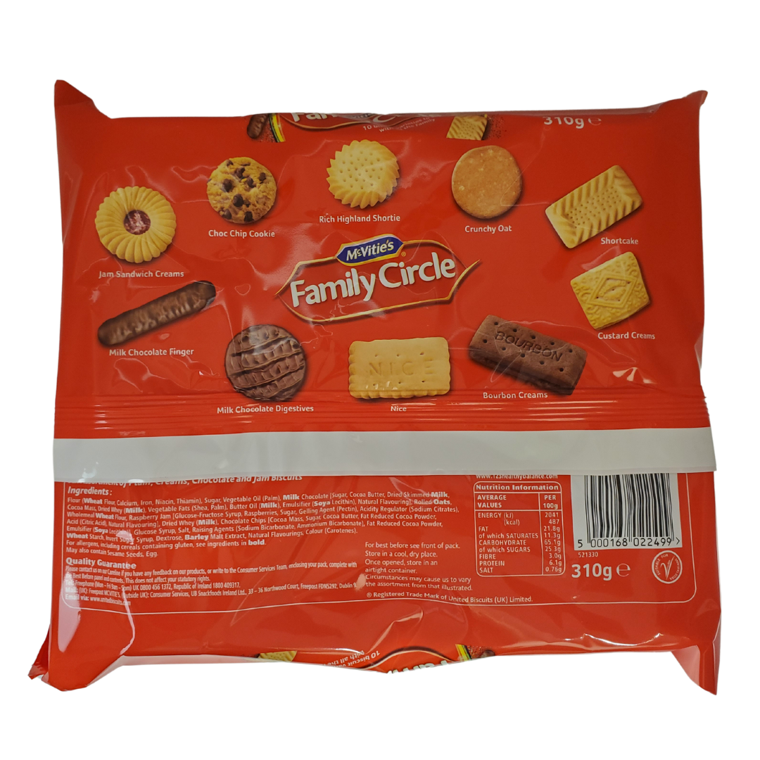 Share a delicious and tempting treat with your whole family with McVitie's Family Circle Biscuits. This assortment box has 10 varieties of your favourite and most beloved biscuits. These biscuits are made with love from one of Uk's most trusted biscuit brands. This is the perfect way to put a smile on someone's face this holiday season.   Imported from the United Kingdom. 