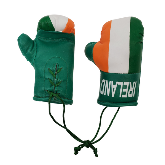Add some Irish pride to your ride! These adorable mini boxing gloves are perfect for your rearview mirror. Approximately 4 inches x 2 inches.