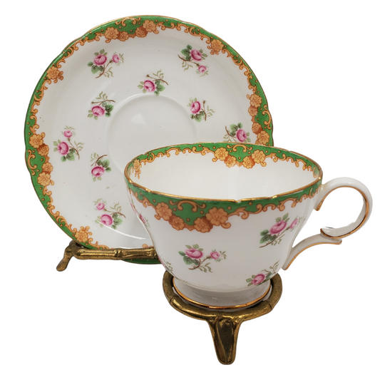 Rare Shelly fine bone china tea set. Beautiful intricate floral design and gold finish. No damage. Comes with the teacup and saucer