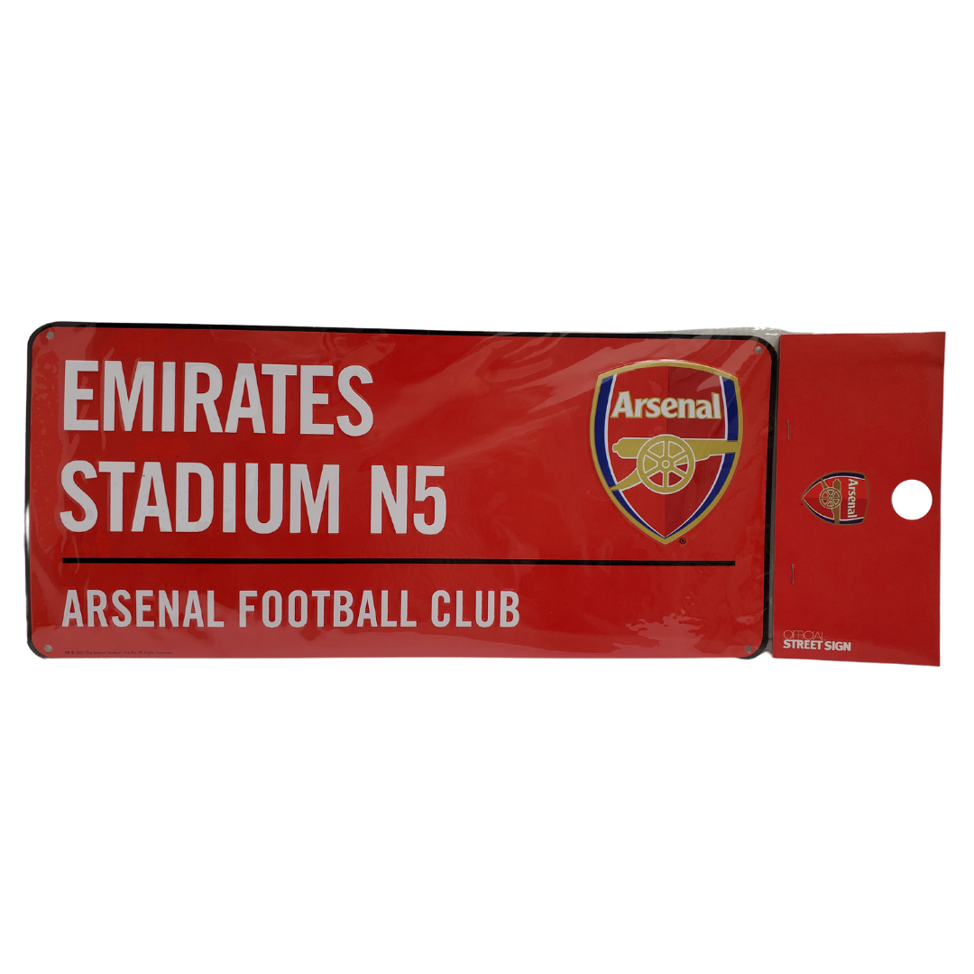 Announce your Arsenal fandom with this Emirates Stadium N5 street sign. It comes ready to hang! It is the perfect addition for your in-home bar! It measures approximately 7" x 5.5"