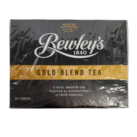 Brewley's Gold Blend Tea - Front of Box View - A smooth tea, rich in flavour and quality. Bewley's has blended some of the finest quality teas since 1840. This box of tea comes with 80 tea bags. 