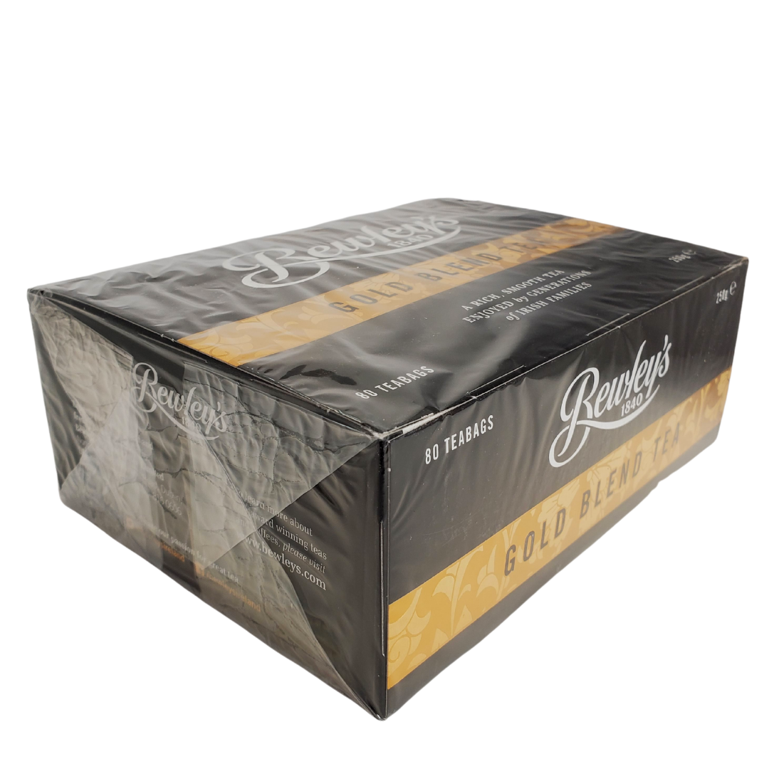 Brewley's Gold Blend Tea - Side of Box View - A smooth tea, rich in flavour and quality. Bewley's has blended some of the finest quality teas since 1840. This box of tea comes with 80 tea bags