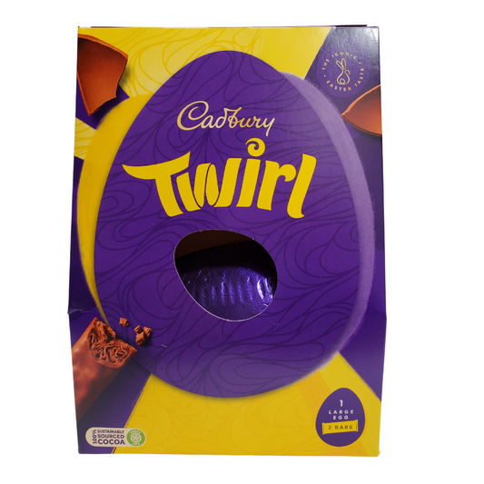A yummy hollow chocolate egg made with the world-famous Cadbury Dairy Milk chocolate. The chocolate egg is filled with twin milk chocolate fingers. Bright festive packaging perfect for the holiday!    Contains one Cadbury Dairy Milk hollow chocolate egg and two packs of twin milk chocolate fingers. 237g.   Imported from the UK. 