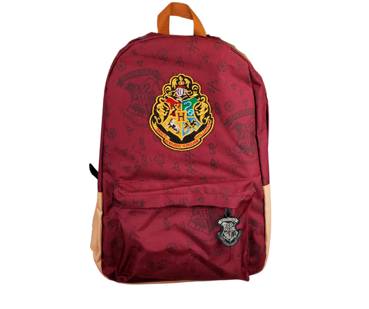 This is the perfect gift for the Harry Potter fan of all ages! This backpack is in a beautiful crimson colour with tan accents. This bag features the Hogwarts crest in the upper central portion of the bag.