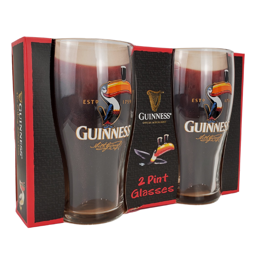  Guinness Stout Beer Glass Red Classic Collection Twin Pack, Official Merchandise Pint Glasses Set of 2