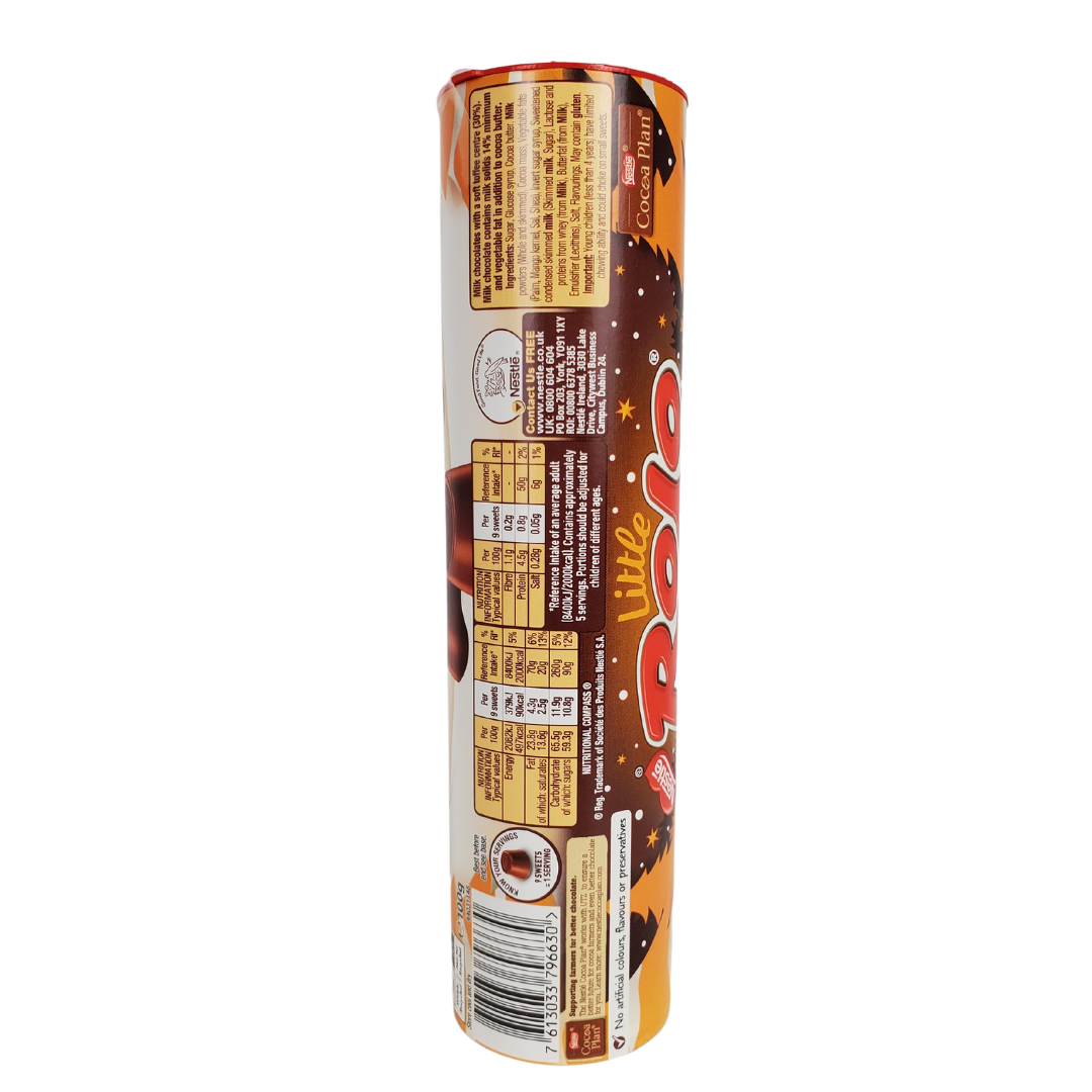 Enjoy the rich creamy milk chocolates filled with caramel. These delicious candies come in a tube that is the perfect size for a stocking or snacking. 100g tube.