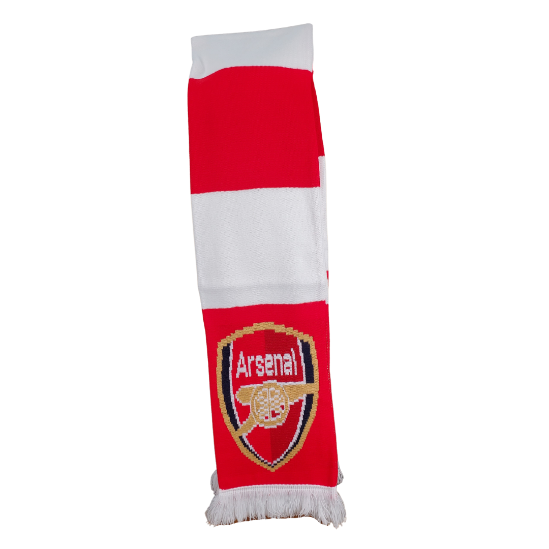 Whether you're cheering from the stands or just need to keep warm in the cold this scarf is ideal. The Arsenal scarf means your team spirit will be on display no matter where you go. This gorgeous knit scarf is perfect for the Arsenal fan in your life. This scarf features the Arsenal crest logo at each end and beautiful stripes along the length. 