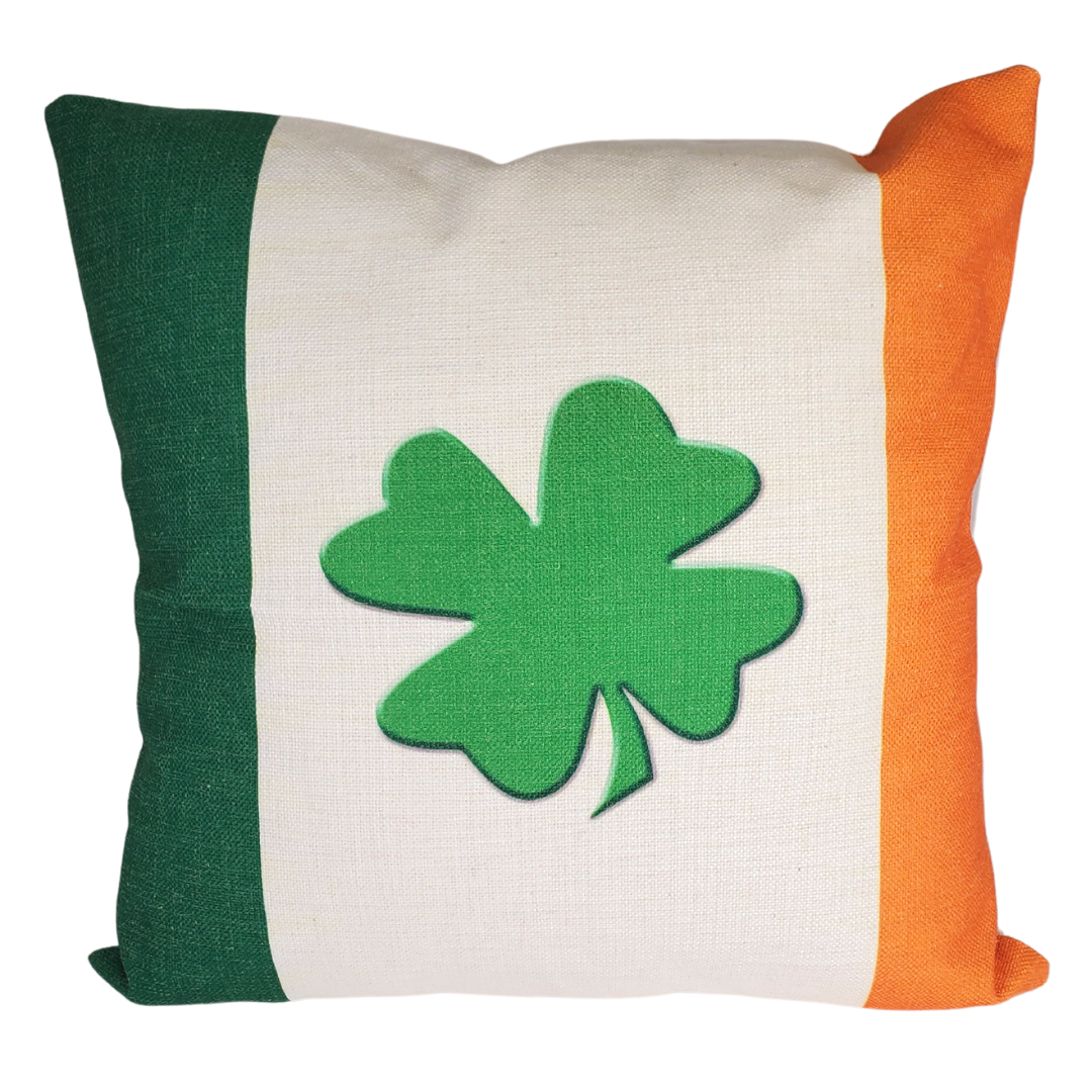 An easy way to add a pop of colour into any room! Perfect for your favoutite chair, sofa, or tossed on the bed with our decorative pillows. Add a fun accent into any room with the clover enhanced Ireland Flag pillow. Throw pillows really do have the ability to transform a room from being uninviting to warm and welcoming. Comes with a pillow cover and insert. 