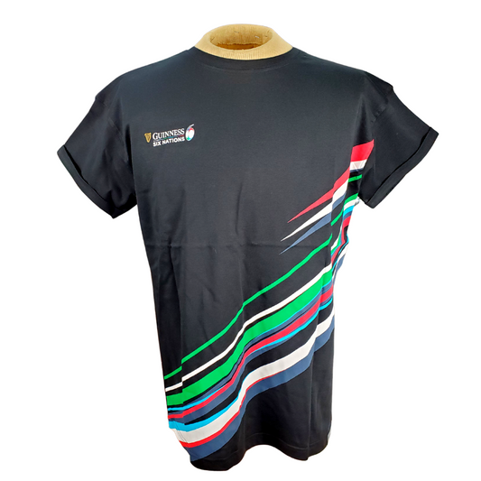 Honour the Guinness Six Nations tournament with the traditional swoosh design t-shirt. This regular-fitting cotton t-shirt features the logo on the right breast. This is the perfect T-shirt for the rugby fan!