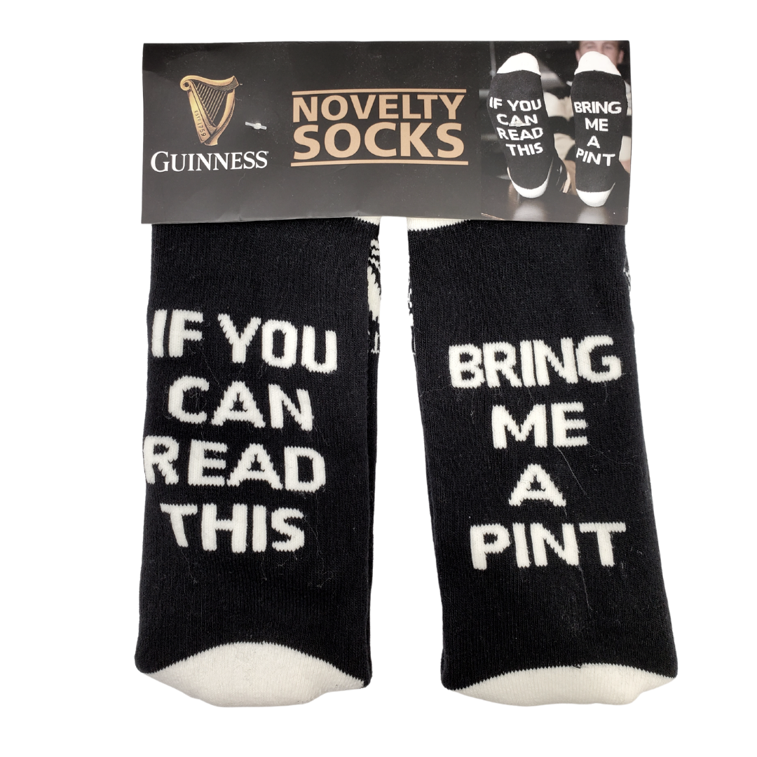 Looking to get a fun gift for the beer-lover in your life? Grab these Guinness Official Merchandise socks!  These socks are both comfortable and made to last. More importantly, these socks are fun and a real conversation starter. So whether you are looking for a fun Irish gift or to spoil yourself with a pair of premium socks why not pick up a pair today!  Guinness Official Merchandise 75% Cotton "If you can read this bring me a pint"  Unisex