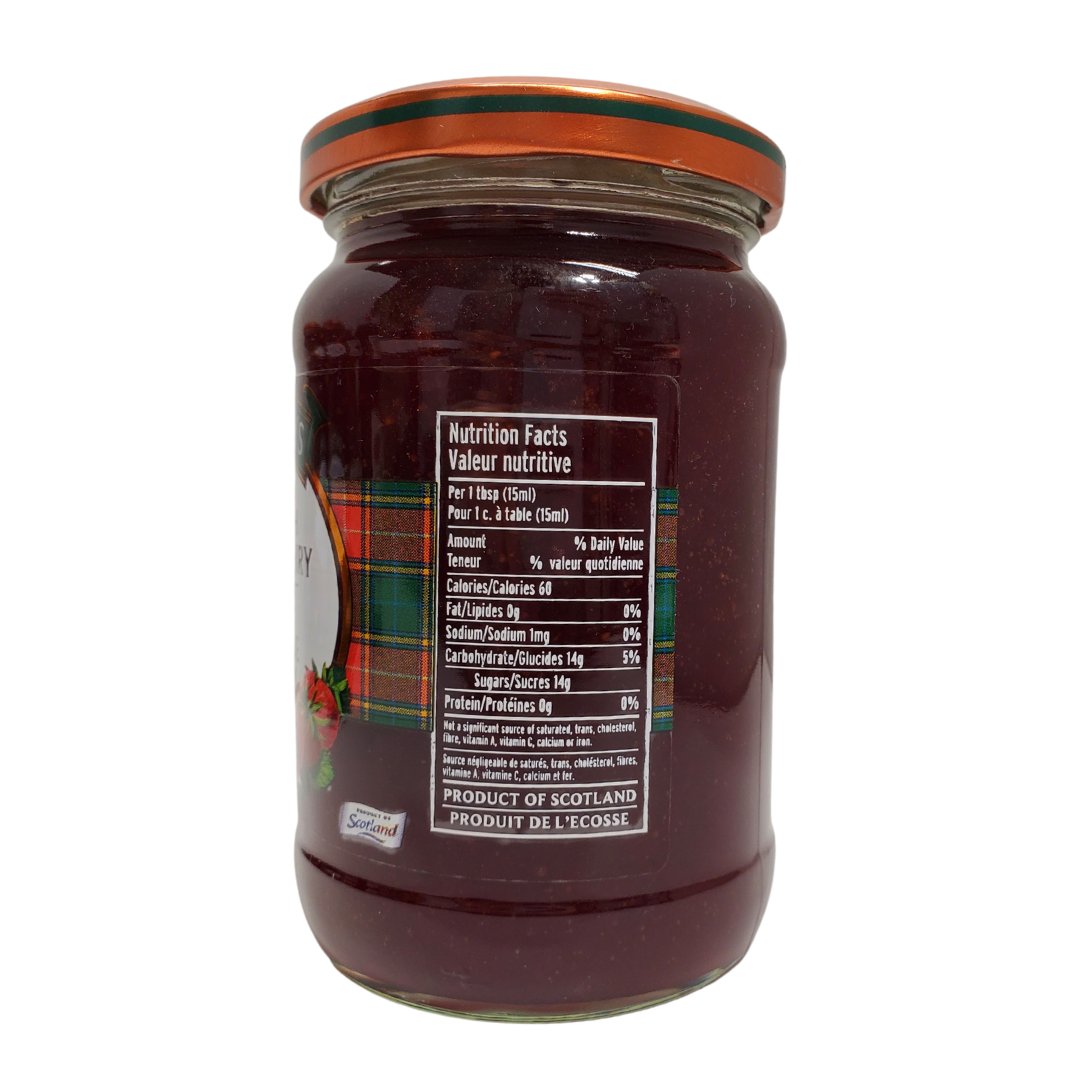 Mackays scottish strawberry jam.  Size: 250mL.