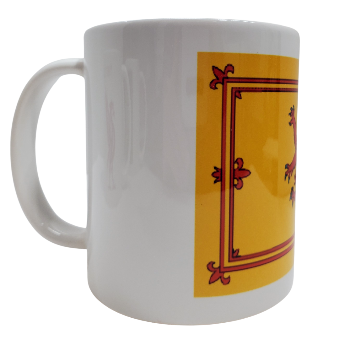 Enjoy your morning brew in this coffee mug with the Lion Rampant - the official symbol of the royal family. Standard-sized coffee mug. 