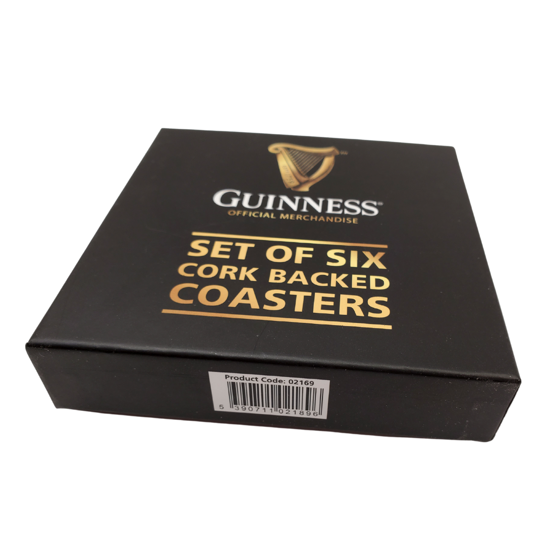 Box of 6 unique Guinness, cork backed coasters