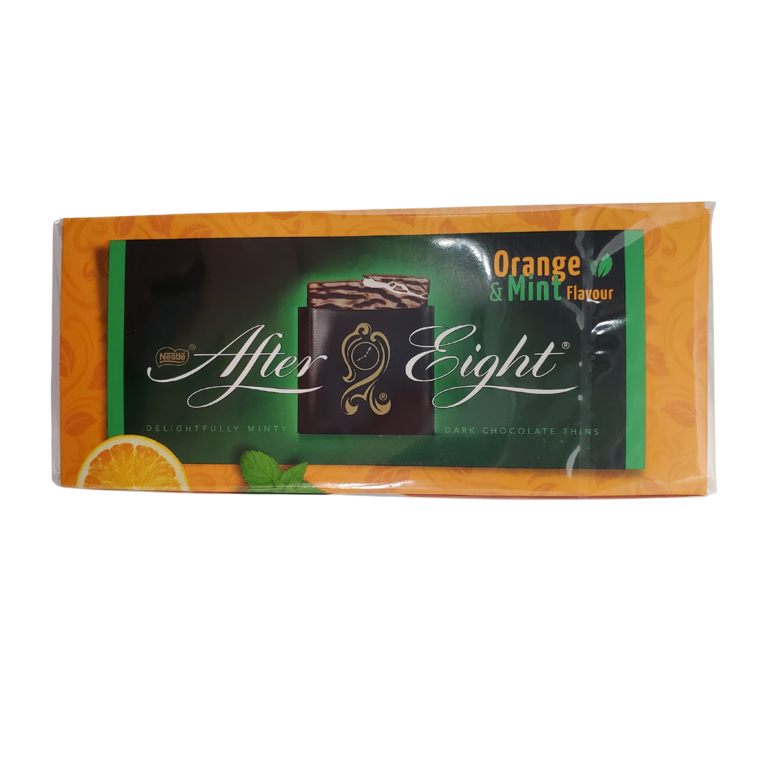 Delightfully minty dark chocolate thins with a hint of orange. Orange peppermint fondant filling.  Size: 200g.  Imported from the UK