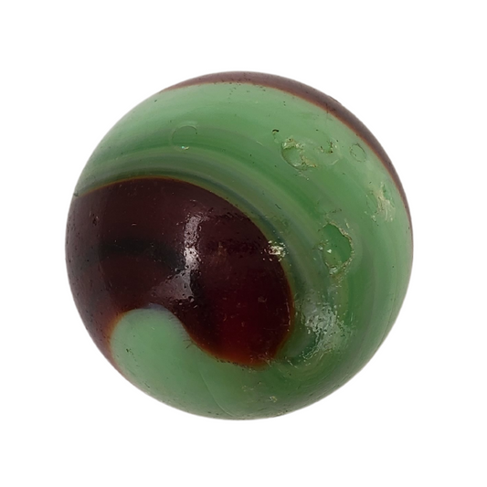 Vintage swirl agate marble. 24mm. Nice green and brown swirl. Great condition.