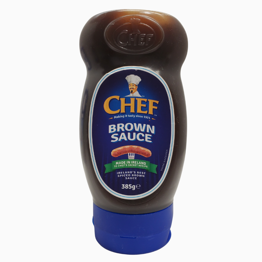 Chef brown sauce. Made in Ireland- Ireland's best spiced brown sauce. 385g.