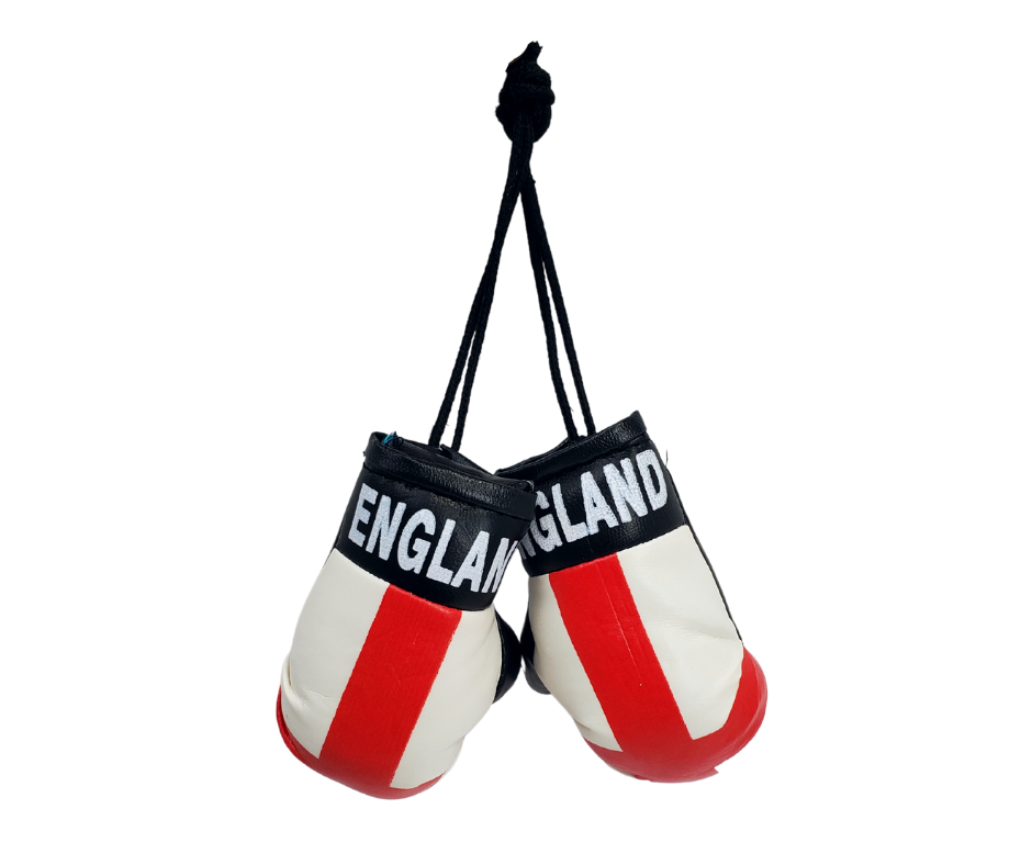 Add some English pride to your ride! These adorable mini boxing gloves are perfect for your rearview mirror. Approximately 4 inches x 2 inches.